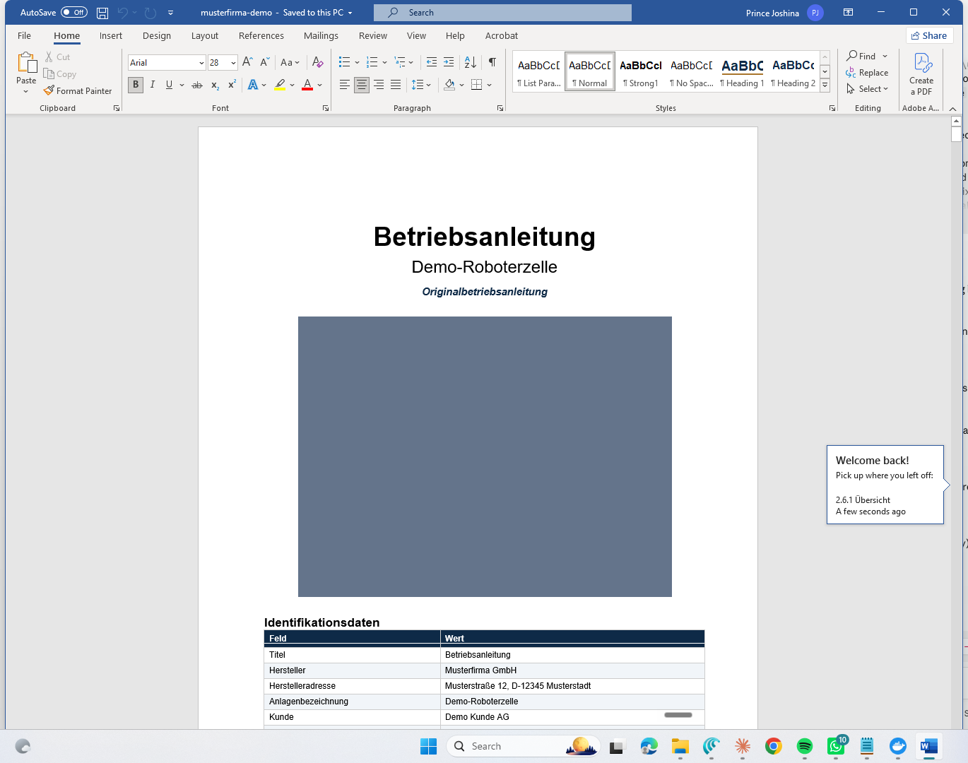 Cover page of the sample Betriebsanleitung